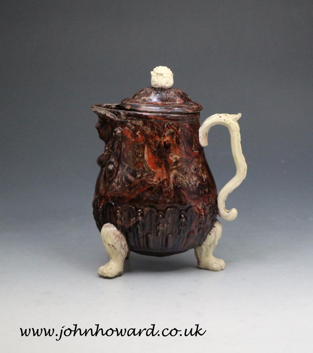 Agateware pottery chocolate pot with cover 18th century
