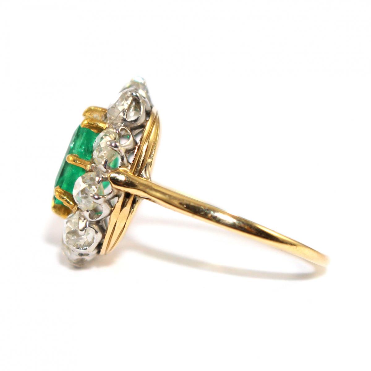Art Deco Emerald & Diamond Cluster Ring c.1930 | BADA