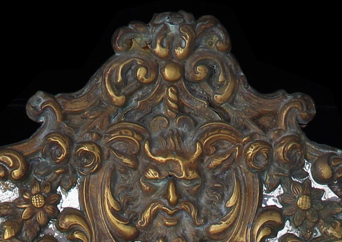 Mirror Wall Brass Repousse Baroque Flemish Lion Mask Acanthus Scroll Flowerhead