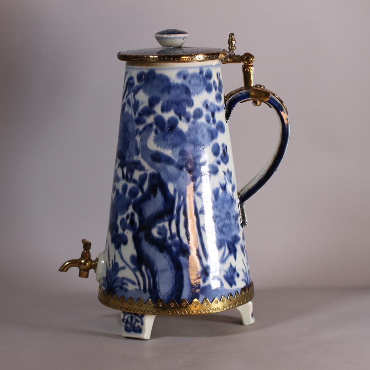 Other side of Japanese blue and white Arita coffee pot