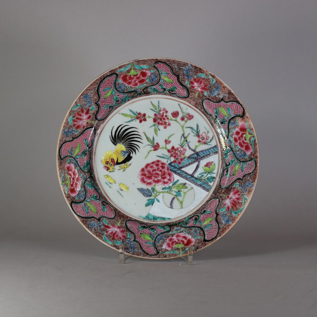 Chinese famille rose cockerel plate, Yongzheng (1723-35)