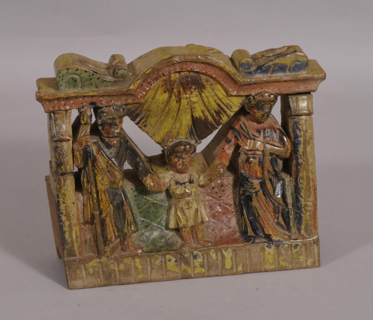 S/4410 Antique Oak Religious Carving with Polychrome Decoration