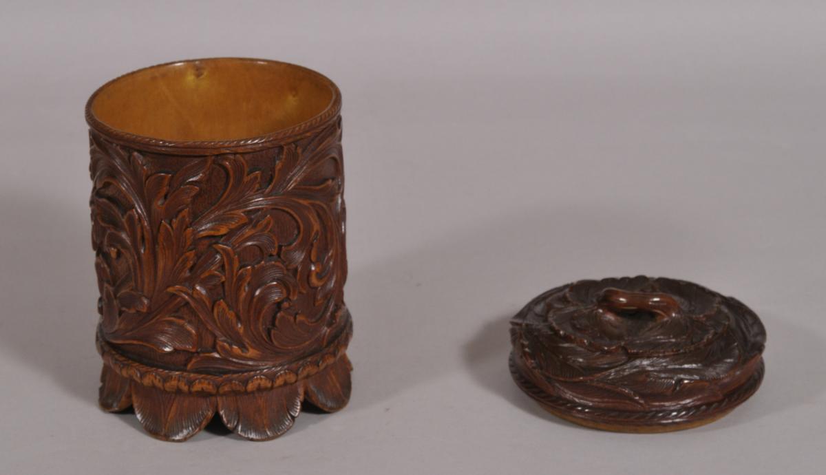 S/4416 Antique Treen 19th Century Carved Birch Wood Spice Jar