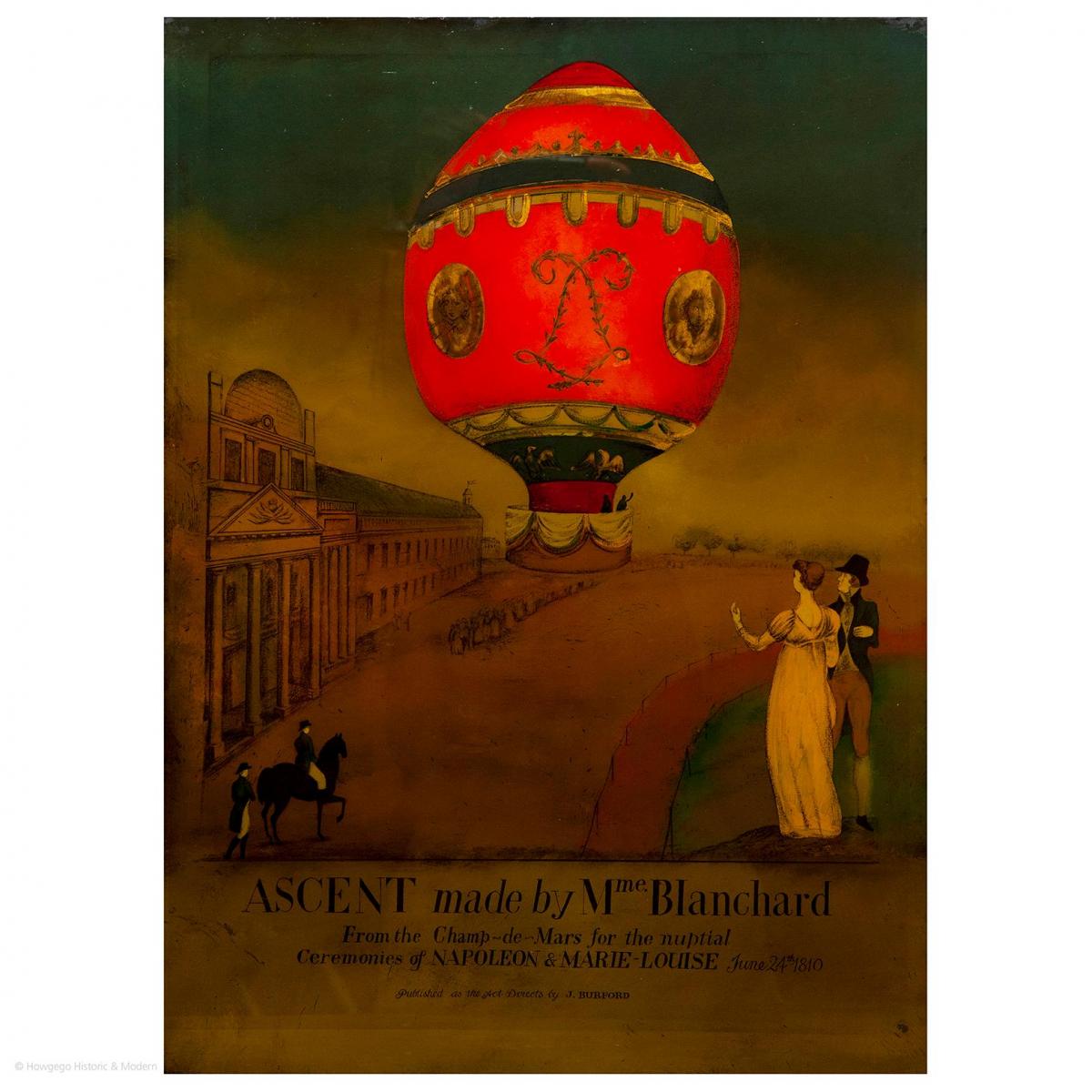 Verre Églomisé Balloon Madame Blanchard Champ-de-mars Napoleon Marie Louise 1810