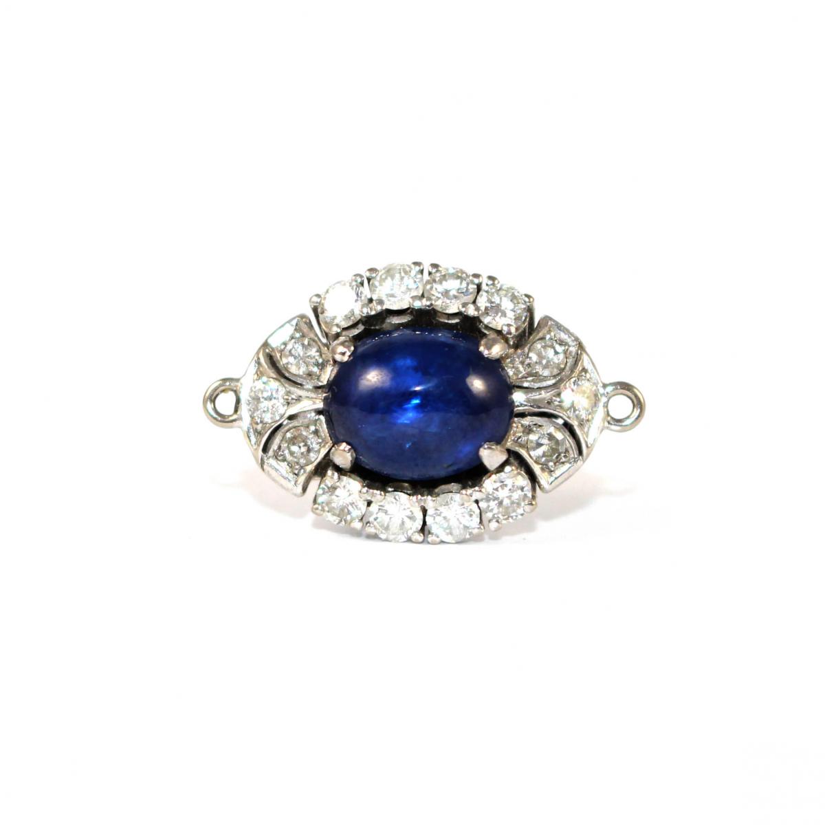 Mid Century Cabochon Sapphire & Diamond Clasp c.1950 | BADA