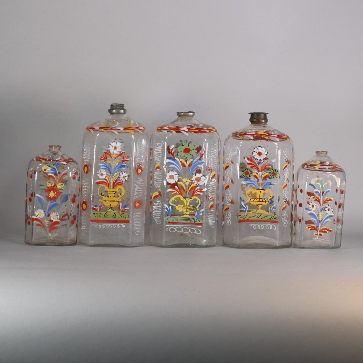 Collection of Bohemian enamelled flasks circa 1770