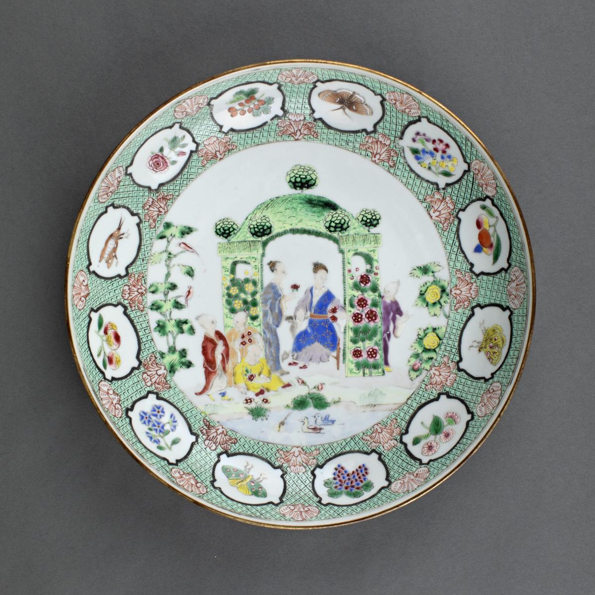 Chinese porcelain famille rose saucer dish, Early Qianlong, circa 1738