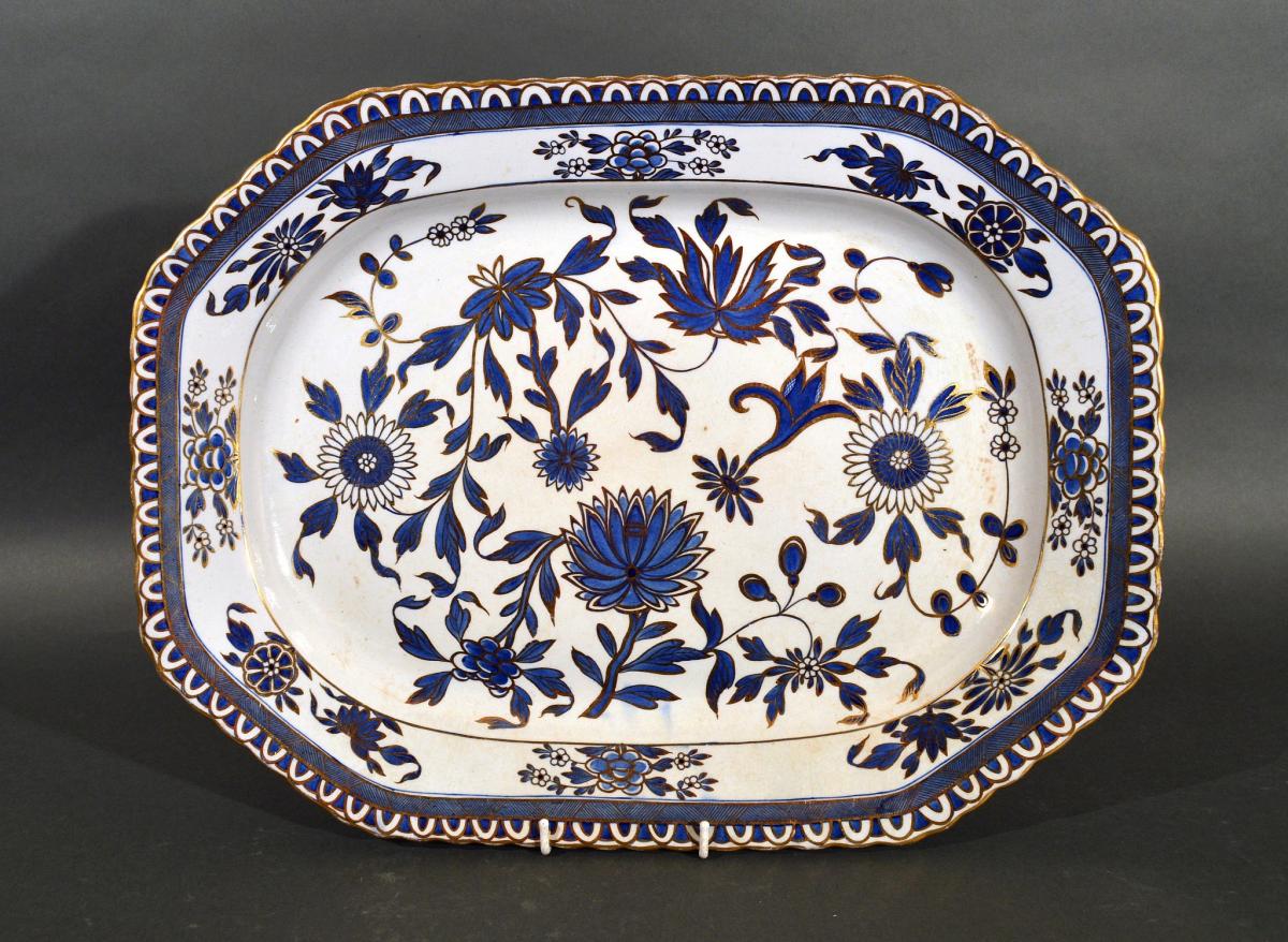 Spode New Stone China Blue & Gold Dish, 1810-20