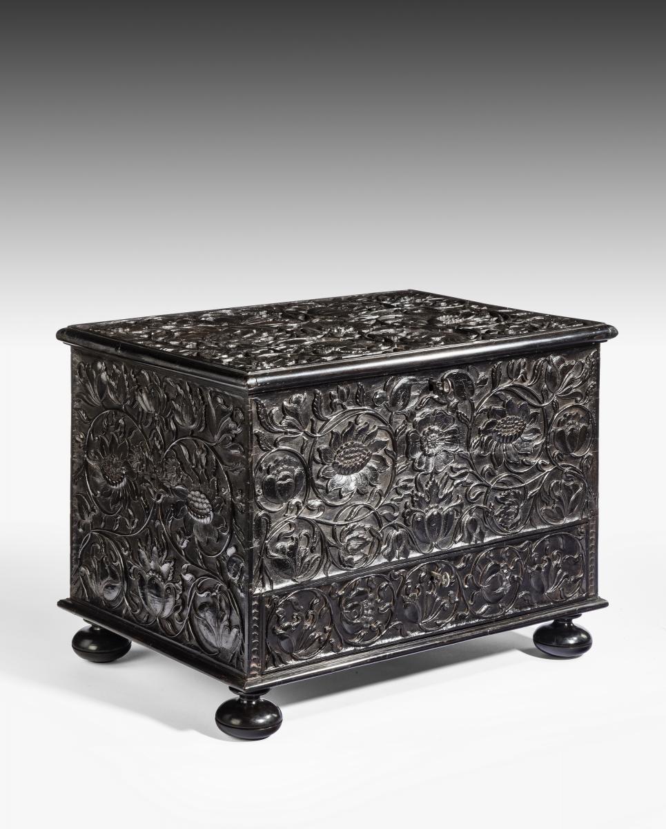 Late 17th/Early 18th Century Batavian Carved Ebony Casket