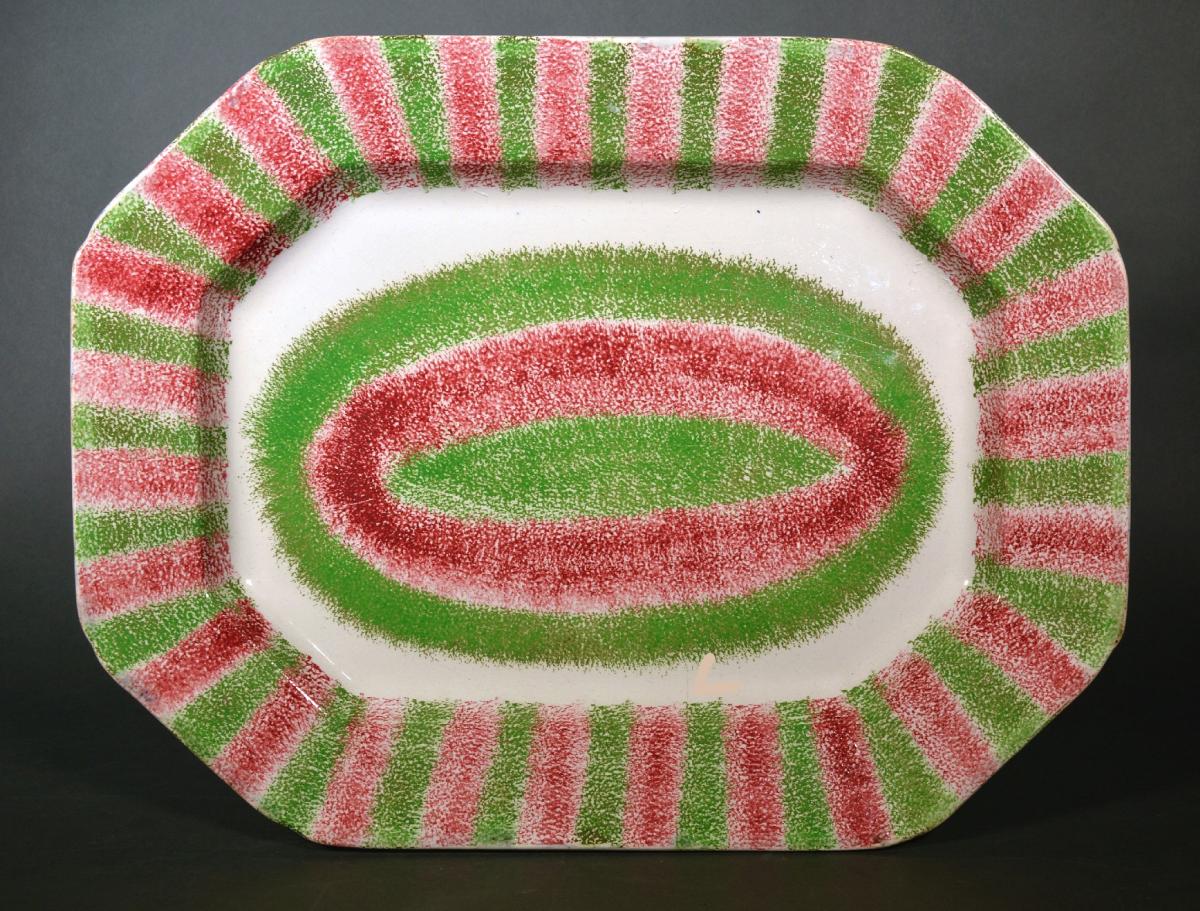 Dramatic Red & Green Large Spatterware Dish, Northern English or Scottish, Circa 1835