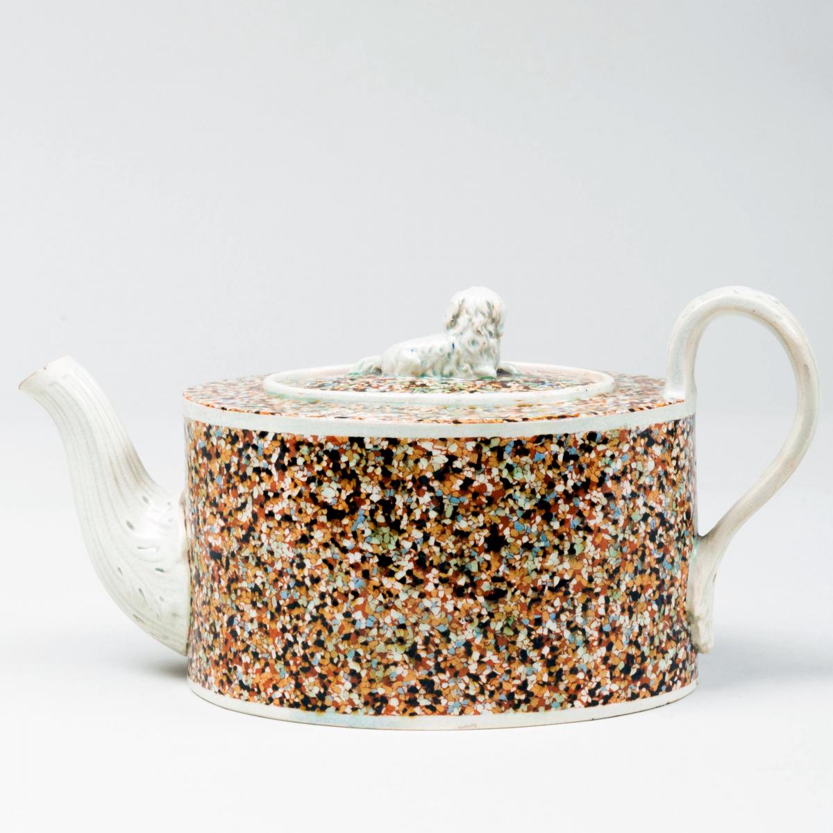 Staffordshire Pearlware Teapot and Cover with Inlaid Agate Surface