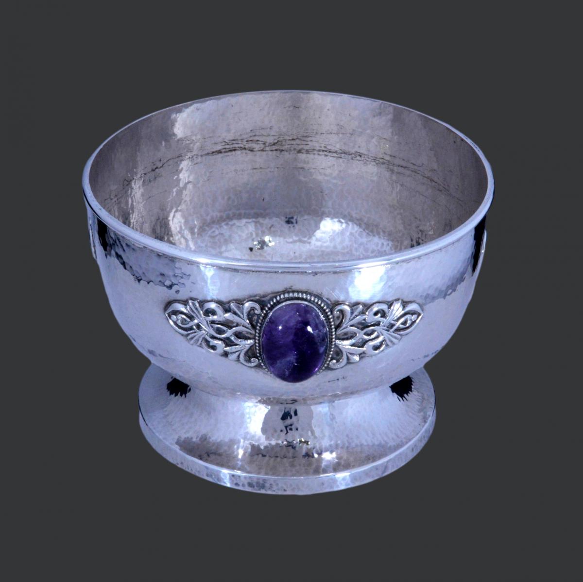 Sibyl Dunlop amethyst set arts and crafts silver footed bowl