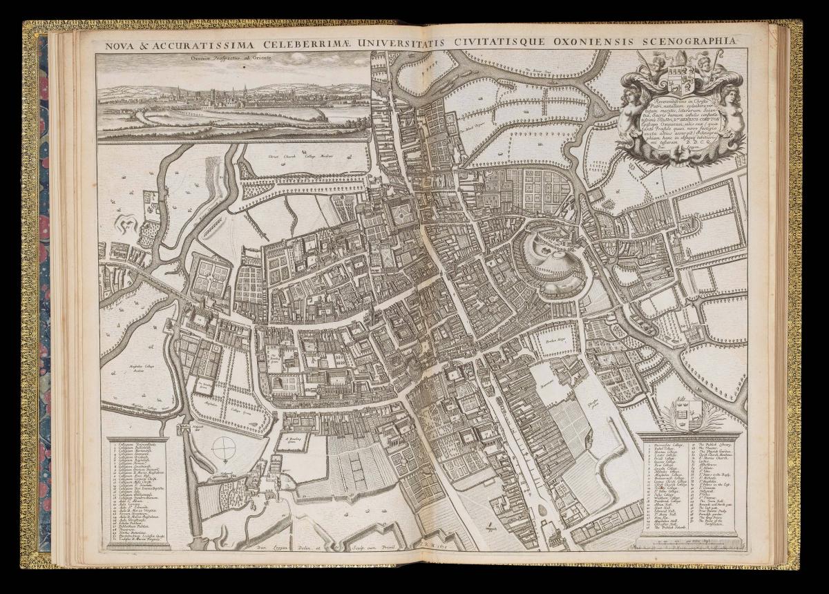 Oxford from above extra-illustrated with Richard Rallingson’s ​‘Ichnographia Oxoniae’, 1648 plan of the defences of Oxford during the civil war