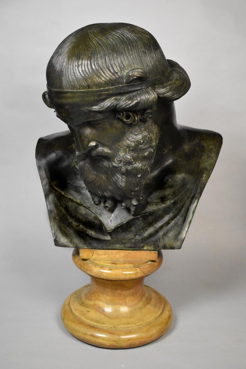 A large scale Grand Tour bronze bust of Dionysus, c.1800
