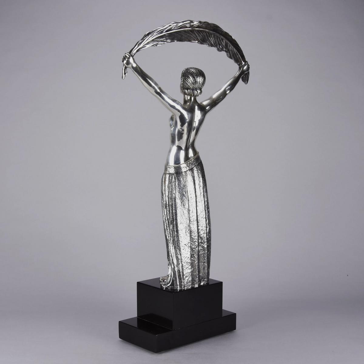 Art Deco Silvered Bronze Figure  "Femme a la Palme" by Demetre Chiparus