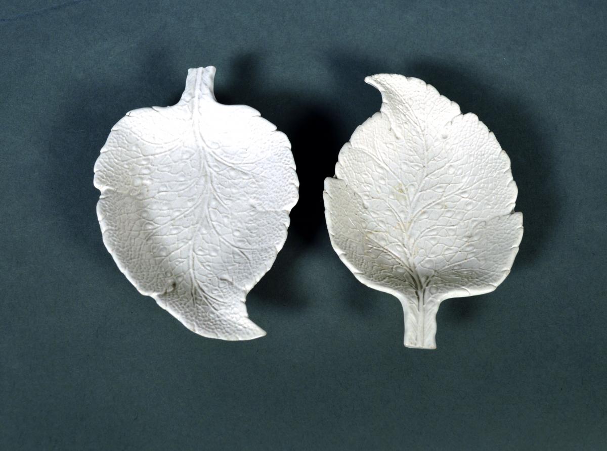 Salt-glazed Stoneware Sweetmeat Dishes in the form of Vine Leaves,