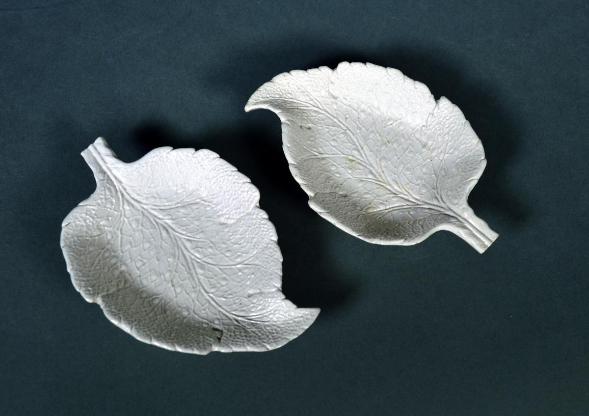 Salt-glazed Stoneware Sweetmeat Dishes in the form of Vine Leaves,