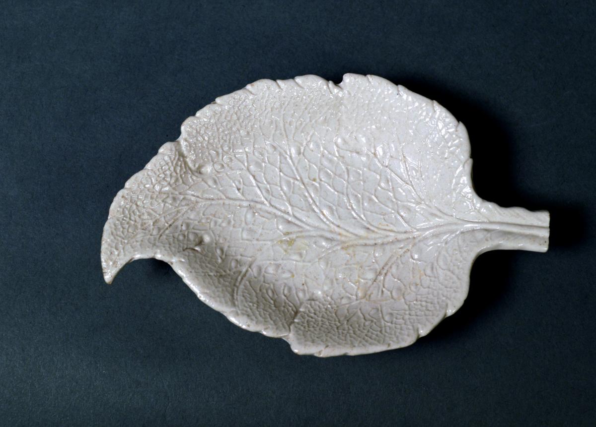 Salt-glazed Stoneware Sweetmeat Dishes in the form of Vine Leaves,