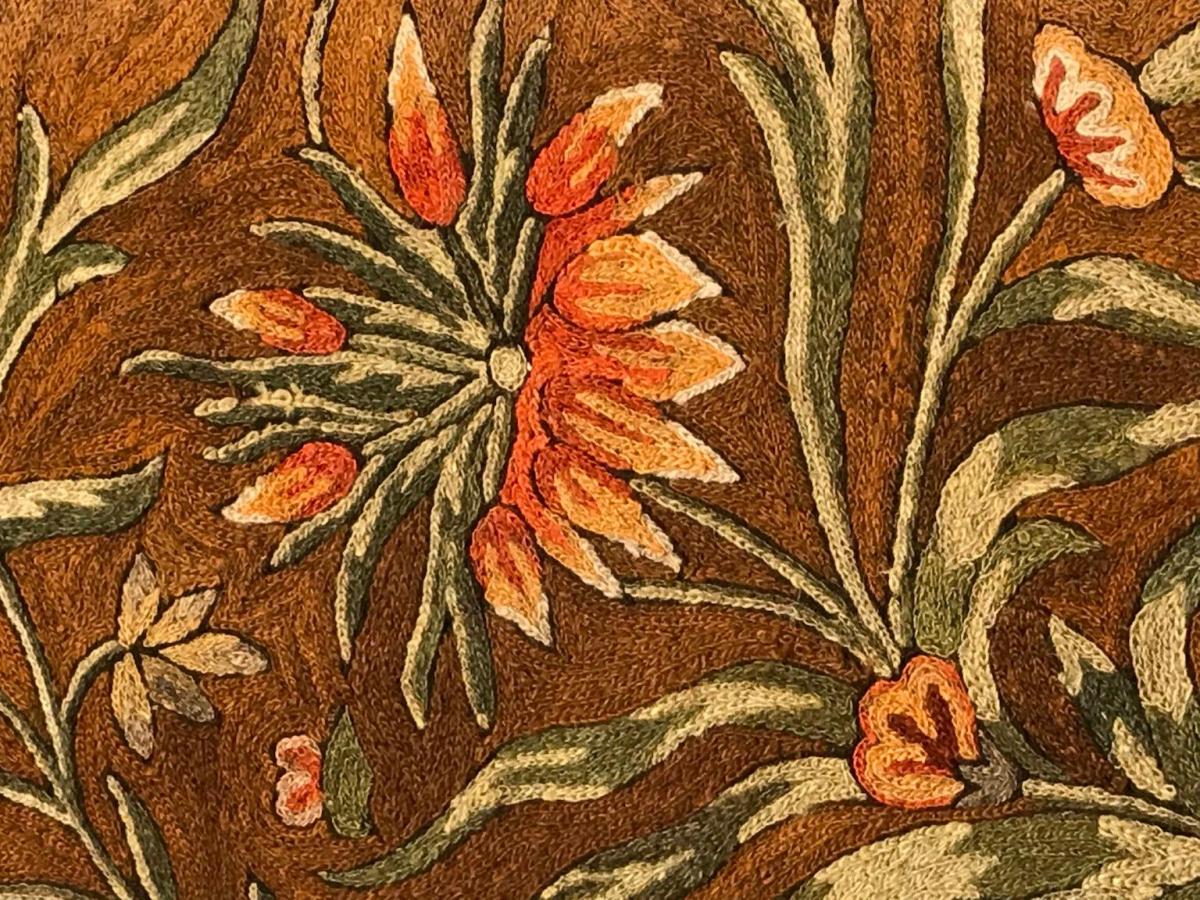 Curtains Bed Crewelwork Embroidered Brown Red Green Blue