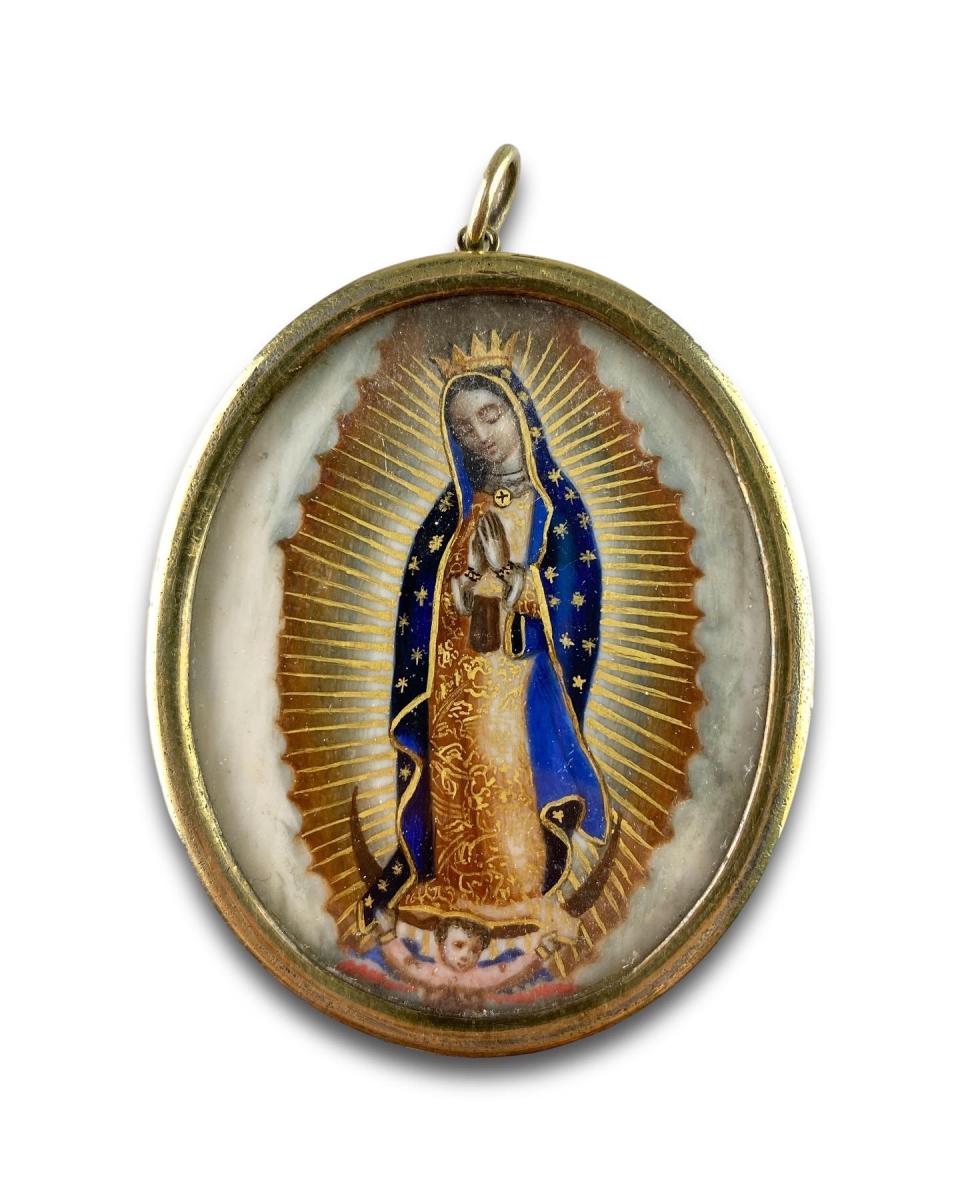 Pendant containing a painting of Our Lady of Guadalupe. Spanish, 18th century