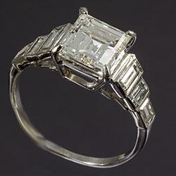 Art Deco emerald cut diamond ring