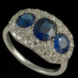 Edwardian natural Burmese sapphires and diamond triple ring