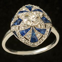 Platinum sapphire and diamonds marquise ring, circa 1920