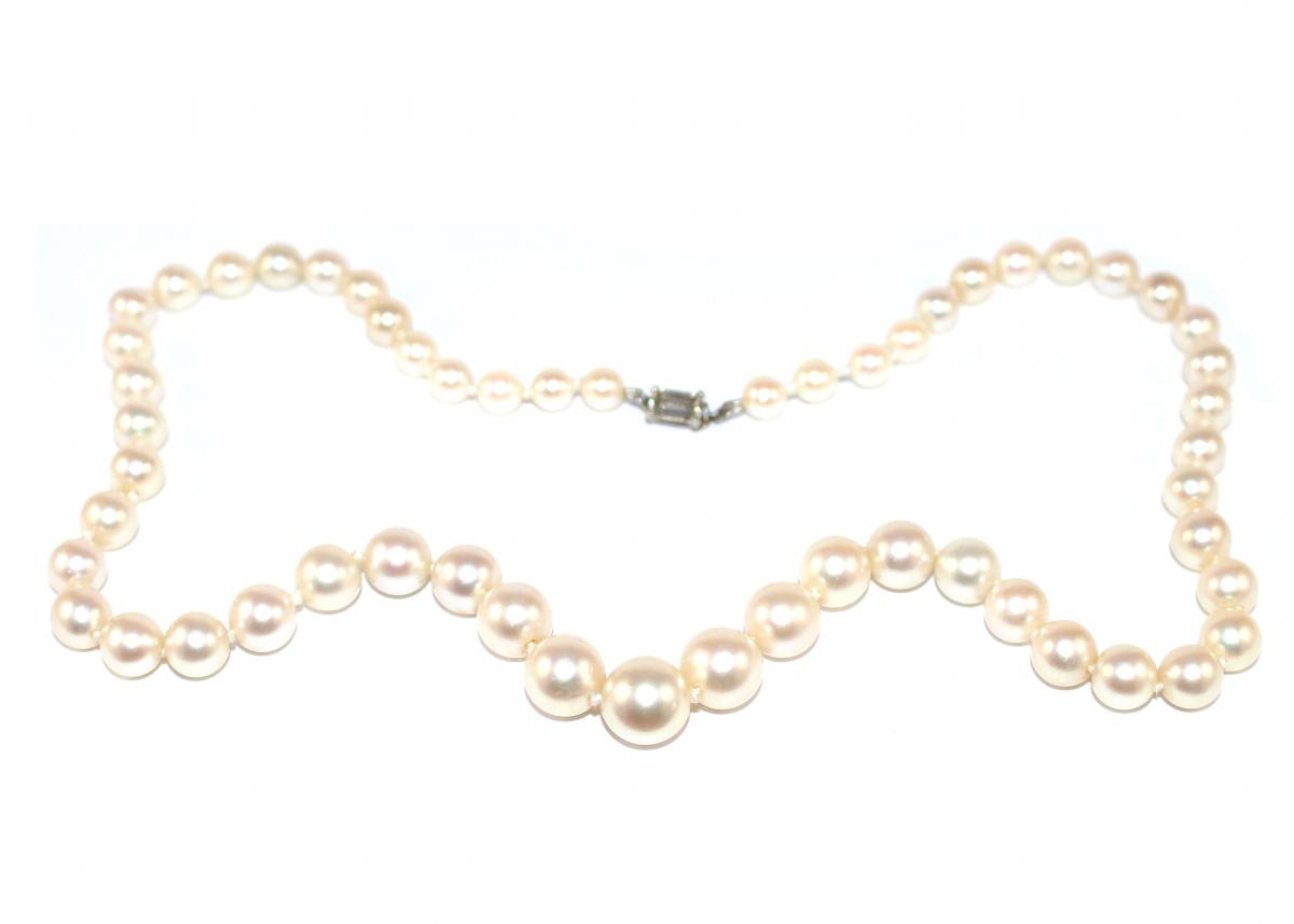 Graduated Pearls Art Deco Baguette Diamond Clasp c.1930