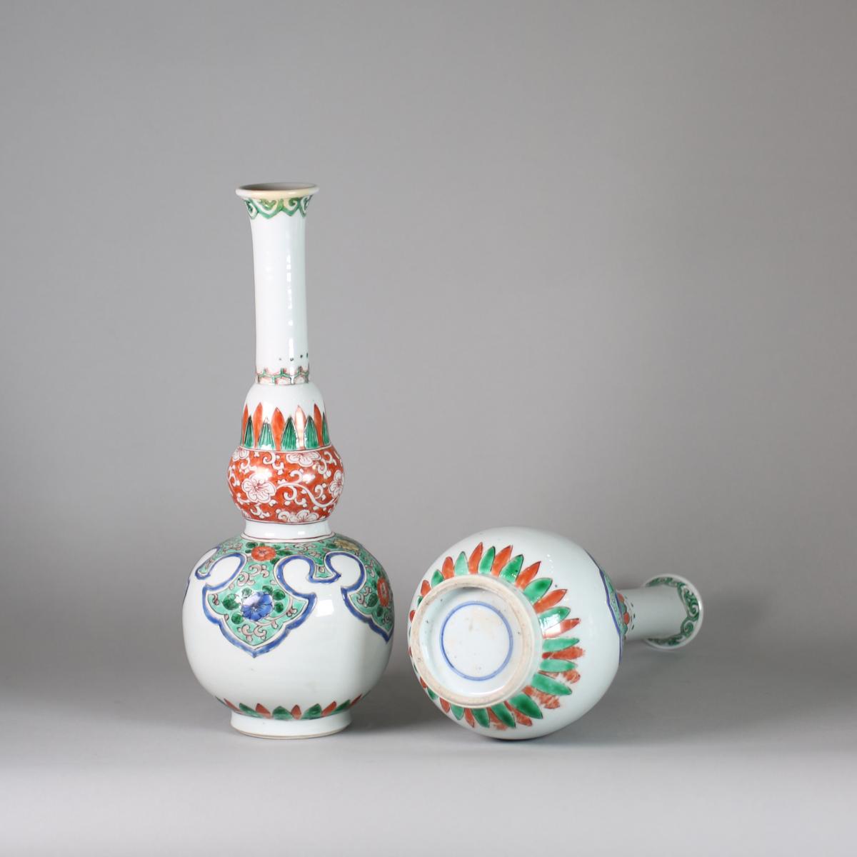 Chinese famille verte double gourd bottle vases, (Kangxi (1662-1722)