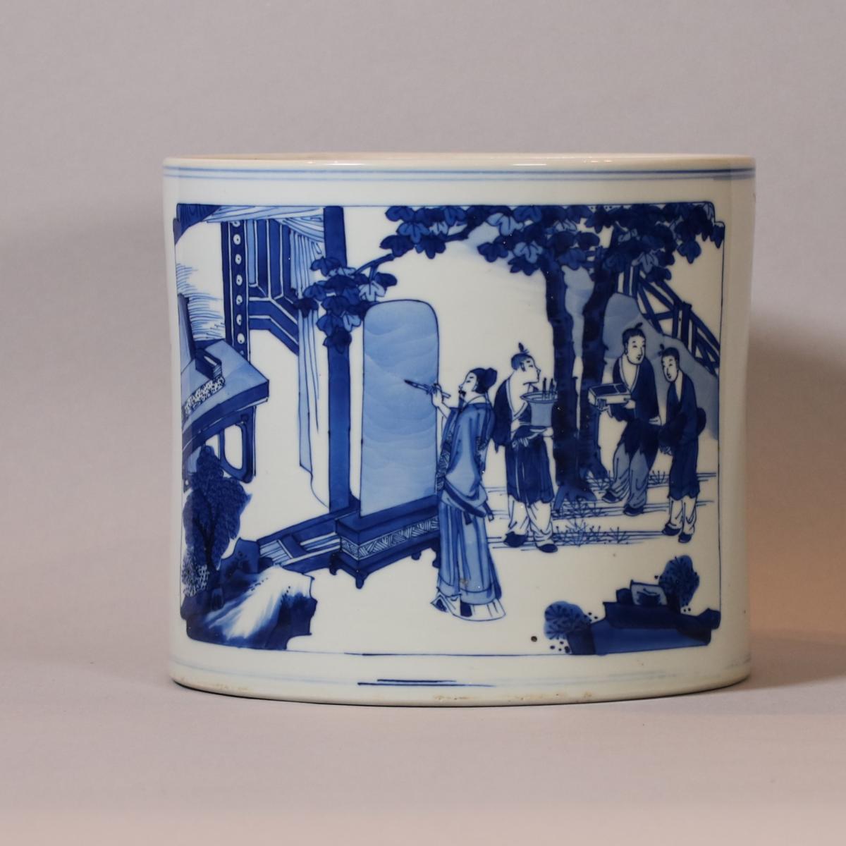 Chinese blue and white brush pot, Bitong, Kangxi (1662-1722), circa 1700-15