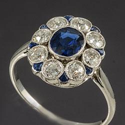 Platinum set sapphire and diamond fine ring, circa 1920