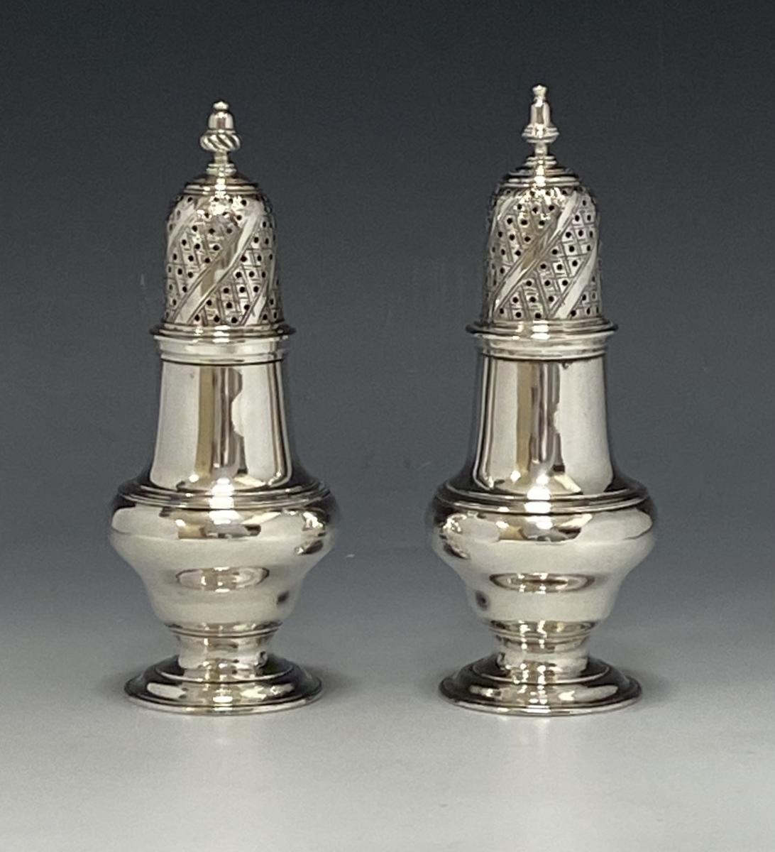 Pair of Jabez Daniell Georgian silver casters 1762