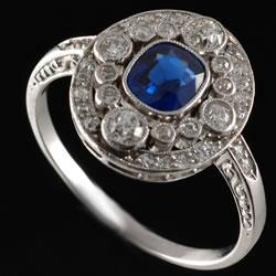 Natural sapphire and diamond Edwardian cluster ring