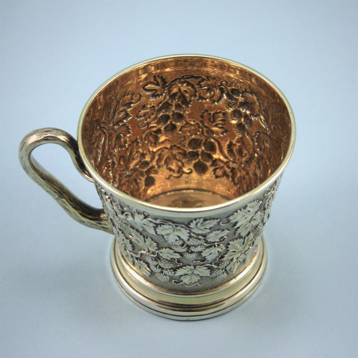 Hunt & Roskell Victorian Silver Gilt Chased Mug. London 1848