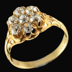 Victorian carved diamond cluster ring, circa 1880