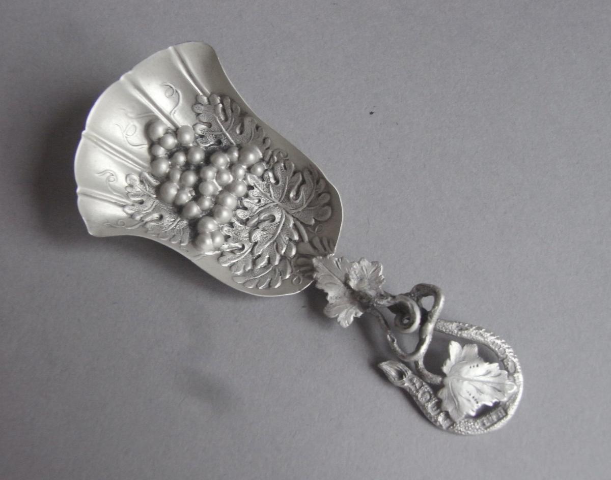 A rare naturalistic Caddy Spoon made in Birmingham in 1852 by Hilliard & Thomason