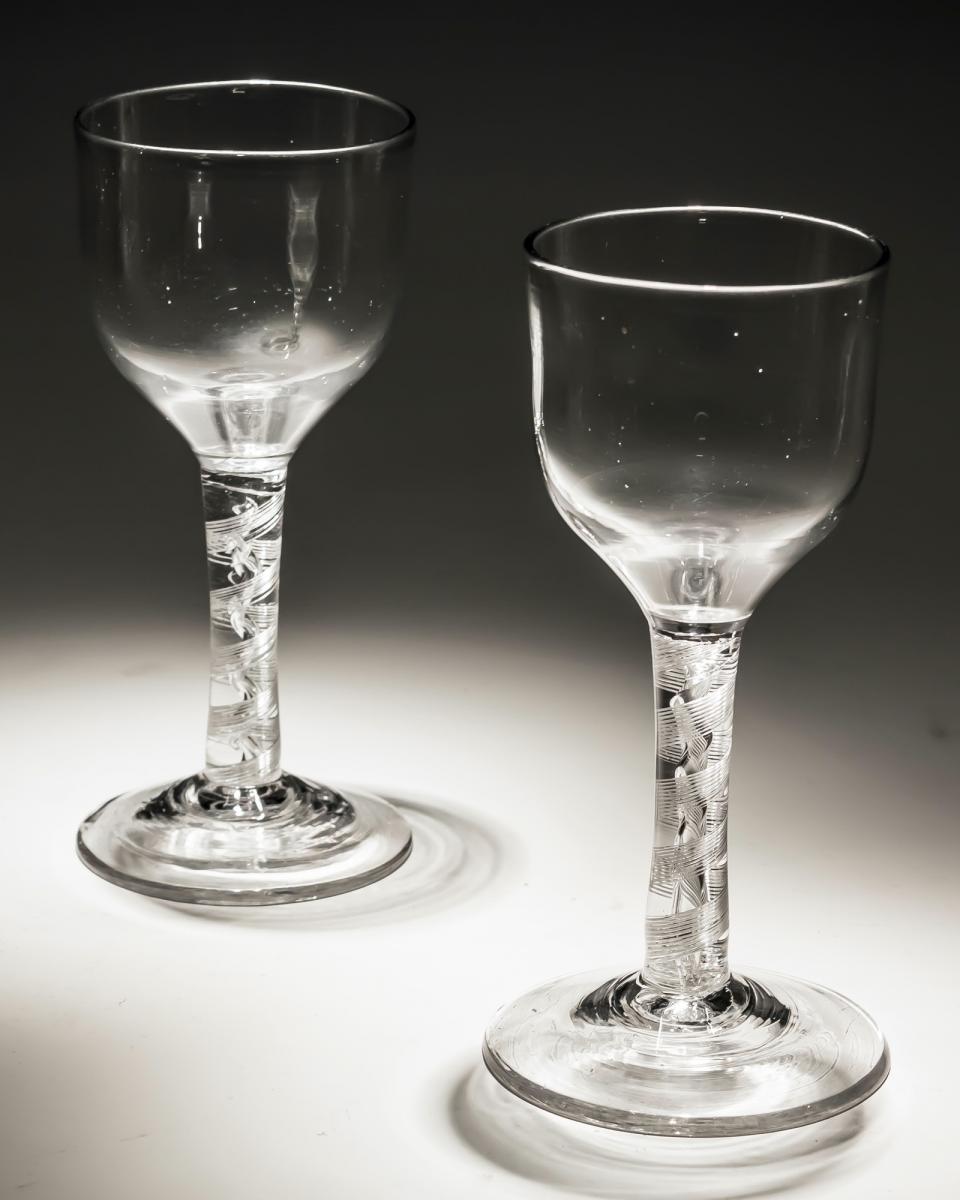 A fine pair of double series air twist goblets