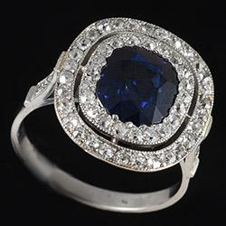 Sapphire and diamond platinum set ring, circa 1910