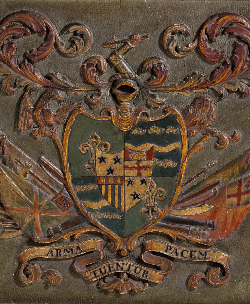 Eighteenth Century Carved and Polychrome Decorated Coat of Arms