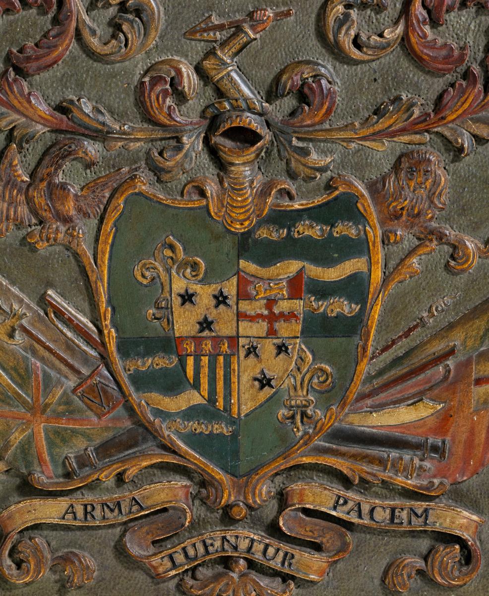 Eighteenth Century Carved and Polychrome Decorated Coat of Arms