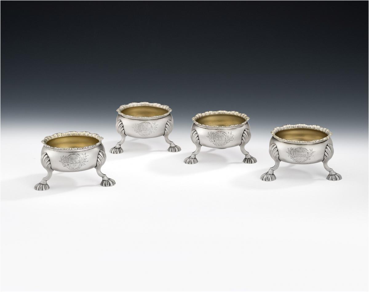 A very fine set of four George II Cauldron Salt Cellars made in London in 1757/58 by David Hennell I