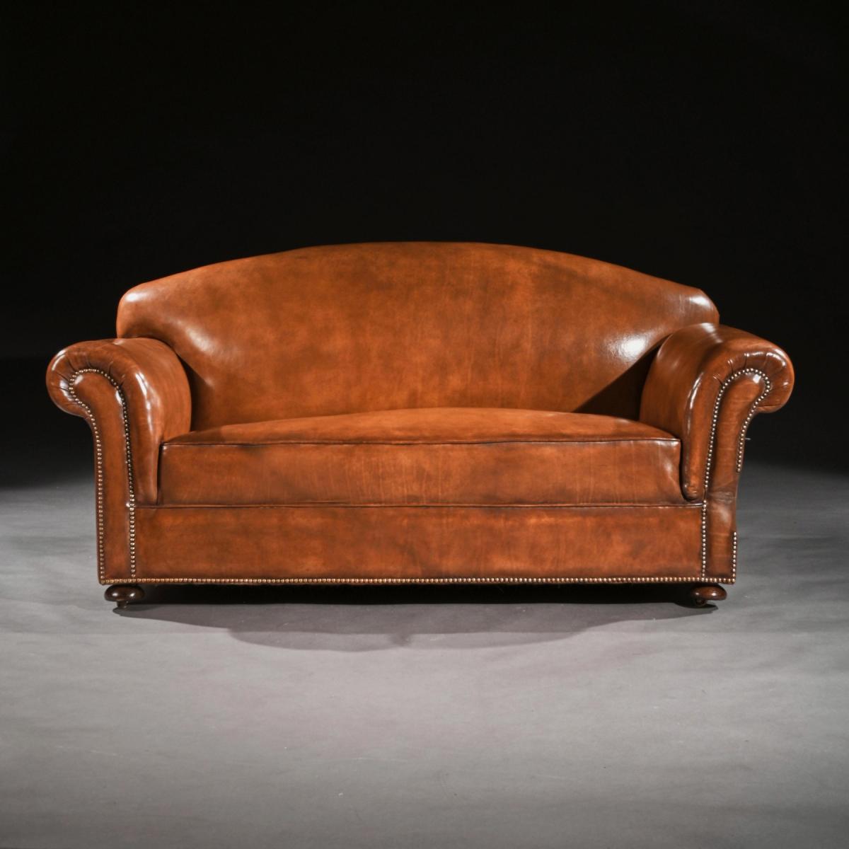 Late 19th Century Victorian Leather Upholstered Drop-Arm Sofa