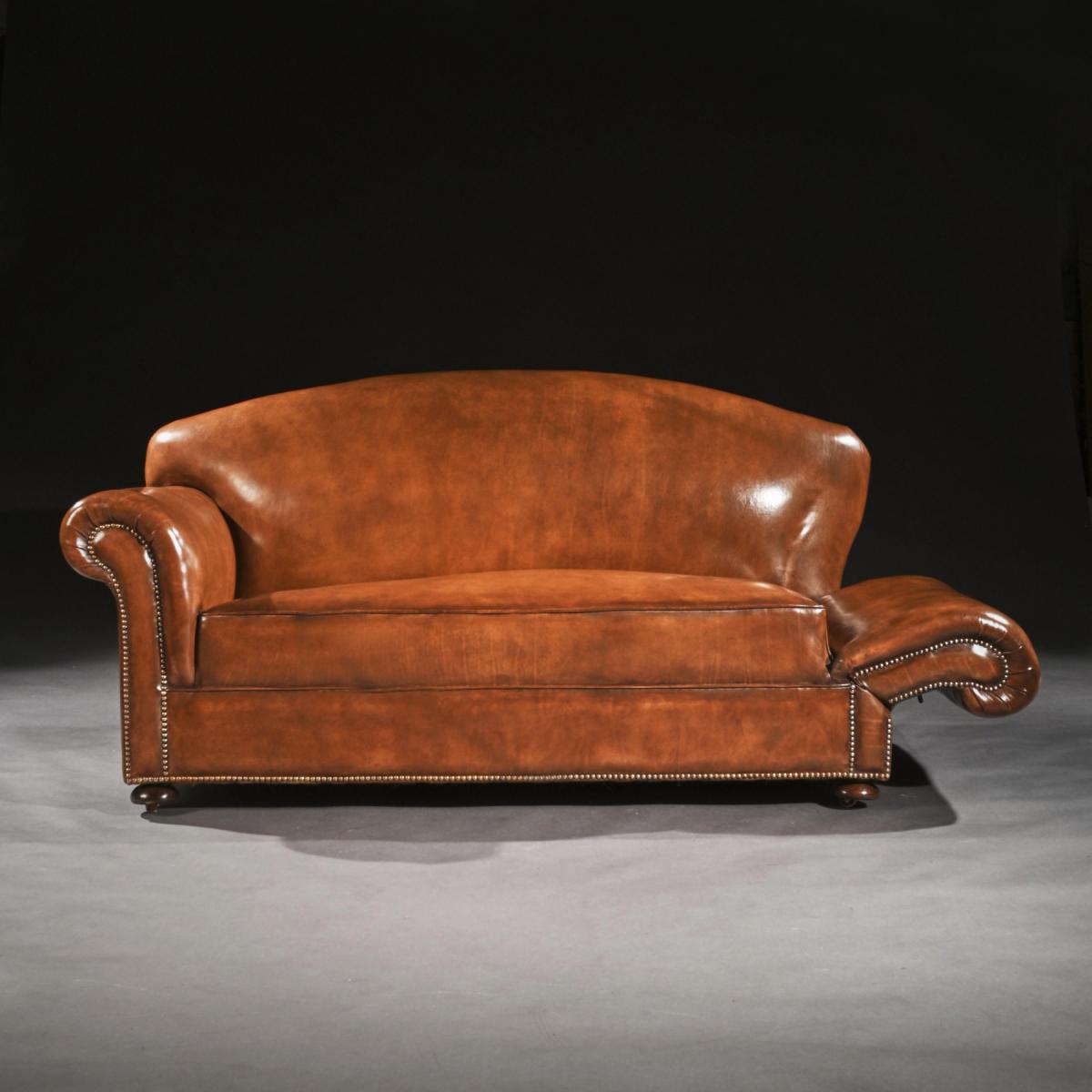 Late 19th Century Victorian Leather Upholstered Drop-Arm Sofa