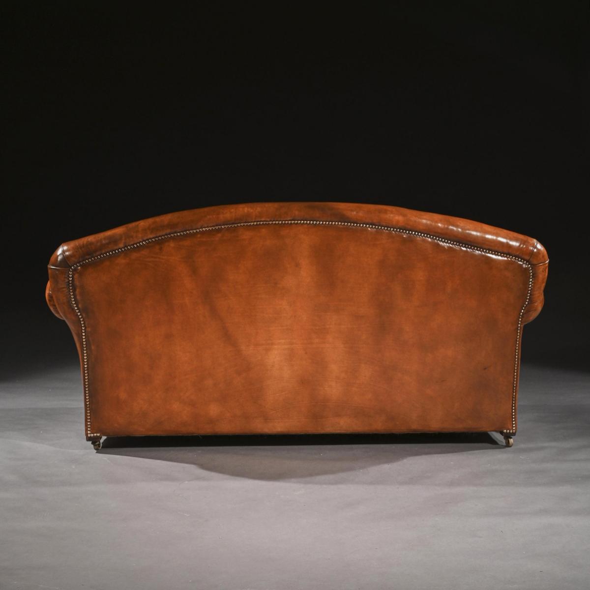 Late 19th Century Victorian Leather Upholstered Drop-Arm Sofa