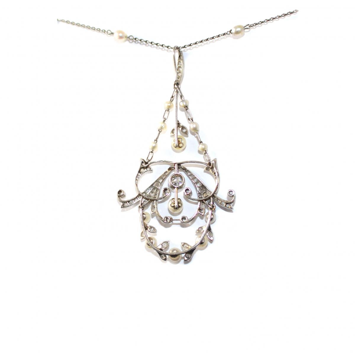 Art Nouveau Pearl & Diamond Necklace c.1915