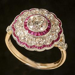 Burmese ruby and diamond Art Deco cluster ring