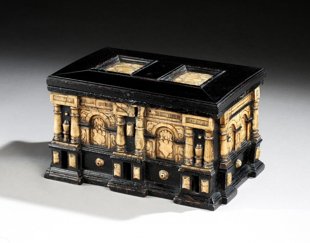 casket, box, cabinet, architectural, ebonised, alabaster, secretdrawers, Malines