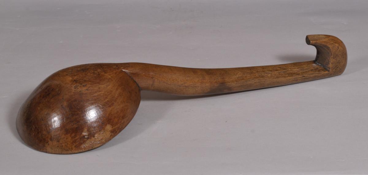 S/4436 Antique Treen Early 19th Century Sycamore Cawl Ladle