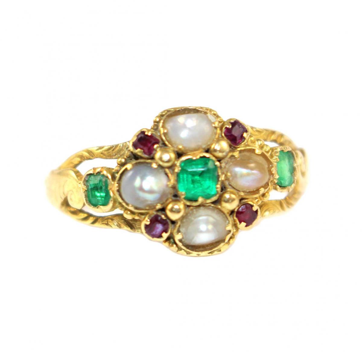 Georgian Emerald Pearl & Ruby ring c.1810