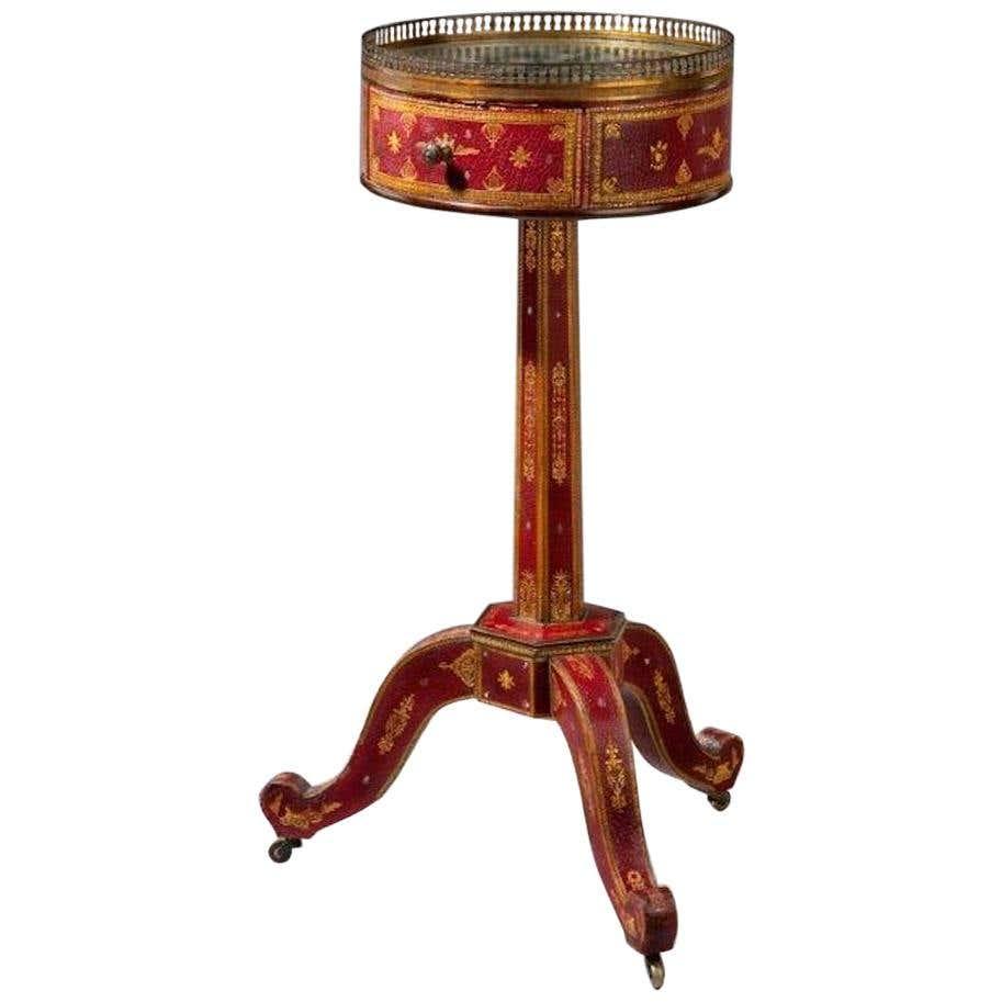 A Charlies X Tooled-leather Lamp Table